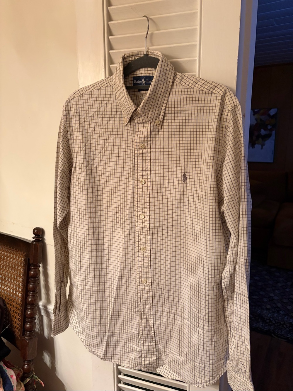 Ralph Lauren Beige and Brown Plaid Men's Button-Down Dress Shirt